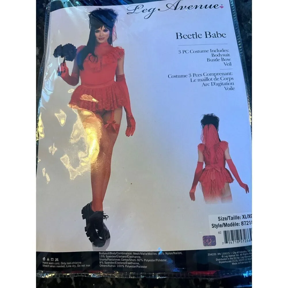 Leg Avenue 3 PIECE BEETLE BABE COSTUME red Olivia XL Beetlejuice - Picture 4 of 6